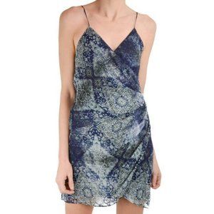 Haute Hippie Cassie Silk Mini Dress Size 6 Gray/Blue Spaghetti Straps MSRP $395